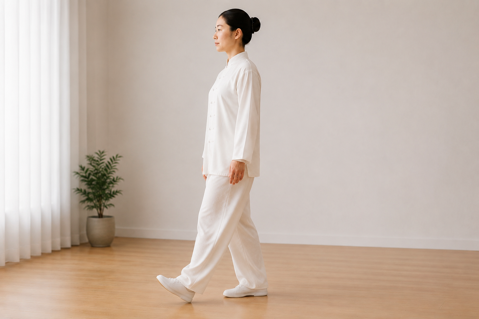 Lift and place the free foot — tai chi walking step illustration