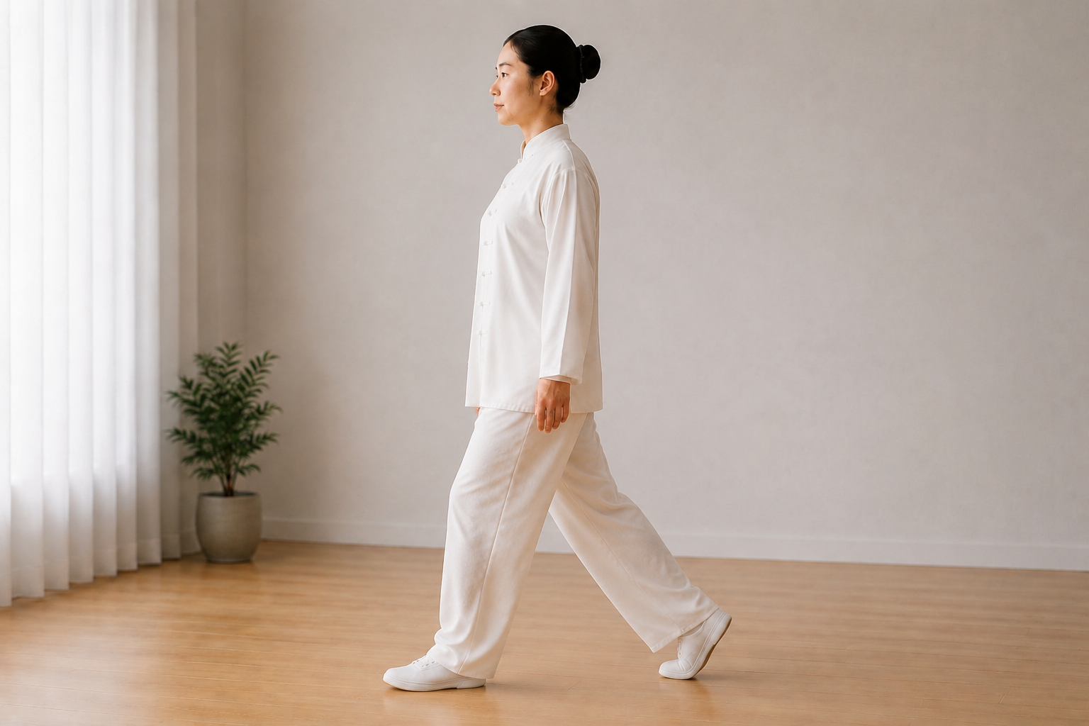 Transfer weight and empty the back leg — tai chi walking step illustration