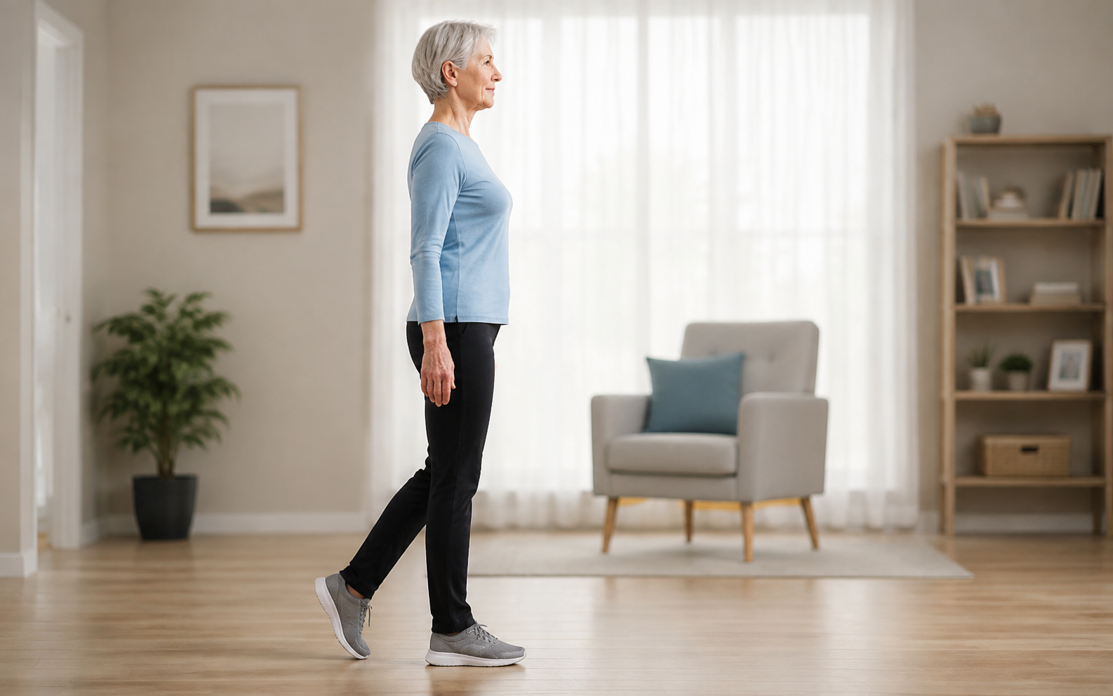 Shift weight fully to one leg — tai chi walking step illustration